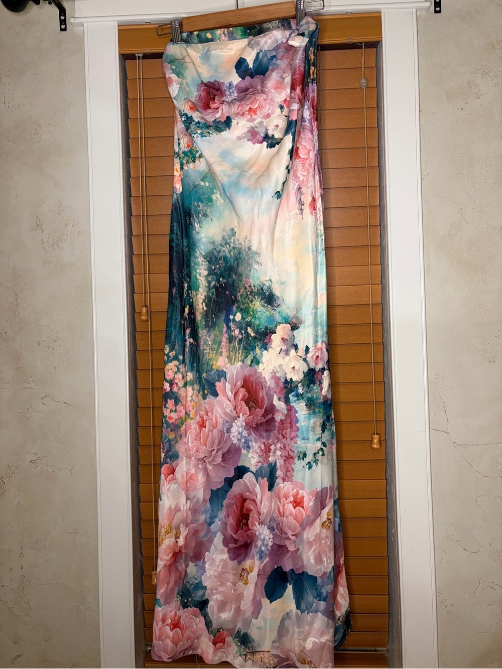 BHLDN Anthropologie Floral Strapless Maxi Dress in Pink and Teal